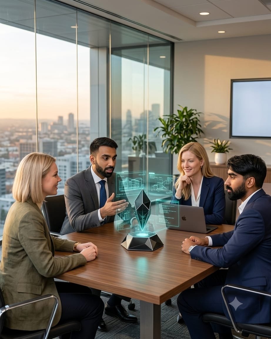 Client project review around the meeting table